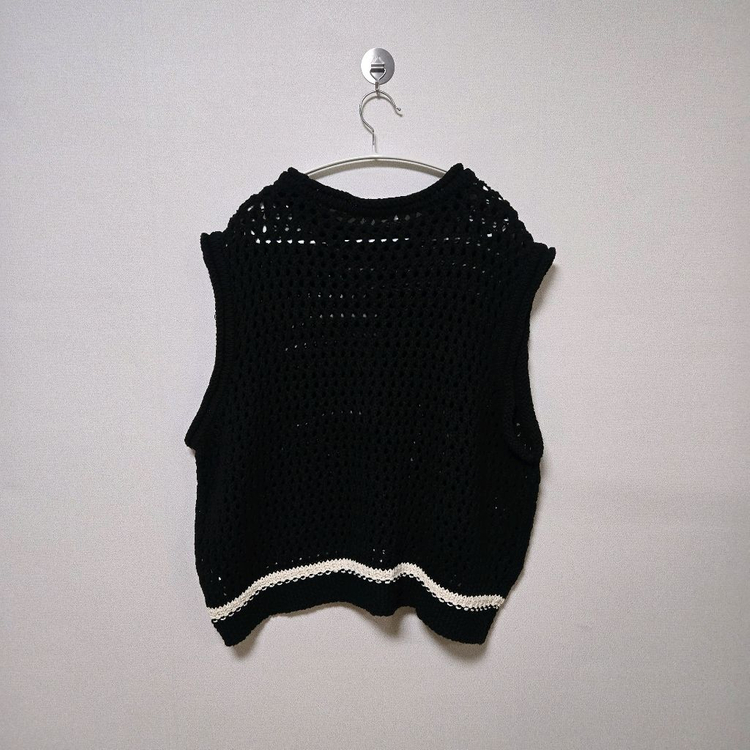 문선 블랙 크로셰 니트 베스트 / 여성 조끼 / 남성 조끼 이미지