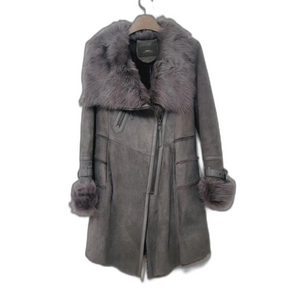 ANSICH 안지크 여성 천연양가죽 천연양모 롱무스탕