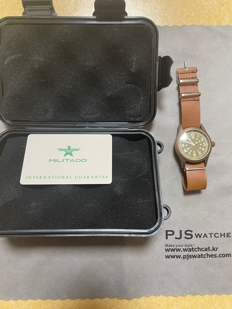 밀리타도 브론즈 카키필드 오마주 Militado ML05 메카 쿼츠 녹판 모델 판매합니다 이미지