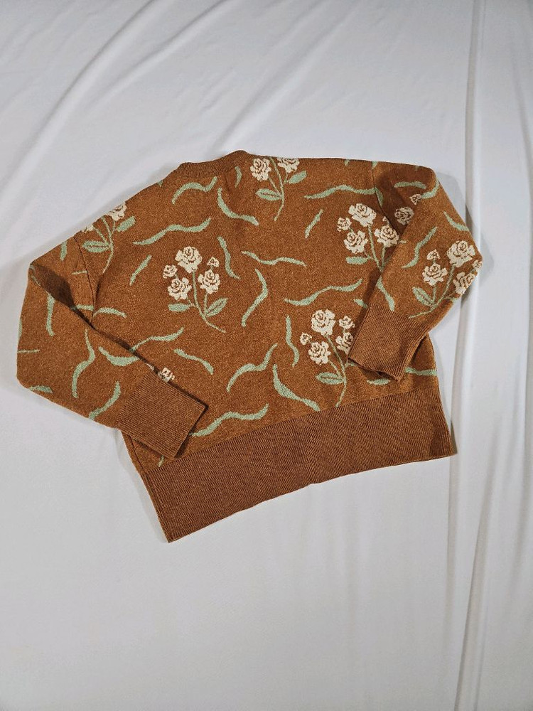 시눈 블레이브 빈티지 레트로 플라워 패턴 브라운 브이넥 가디건--7