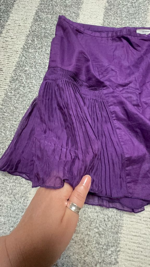 바네사브루노 보라색 실크 +린넨 미니스커트--4