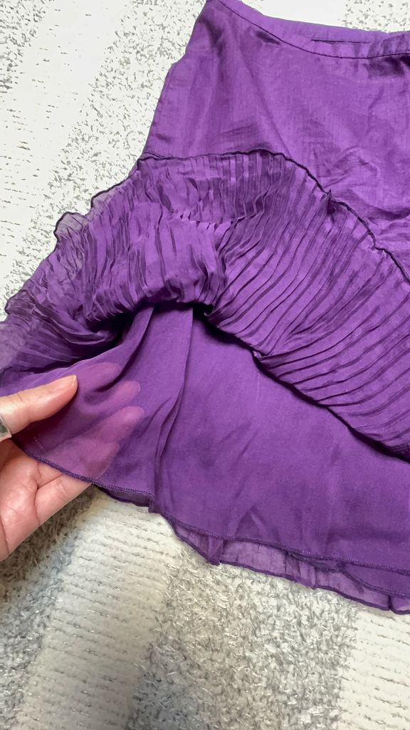 바네사브루노 보라색 실크 +린넨 미니스커트--5