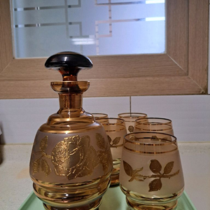 빈티지 체코보헤미안 크리스탈 디켄터(카라파)와 컵 세트