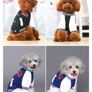 미사용 HOOPET 강아지 옷 79 야구 점퍼 L사이즈 블루, 블랙