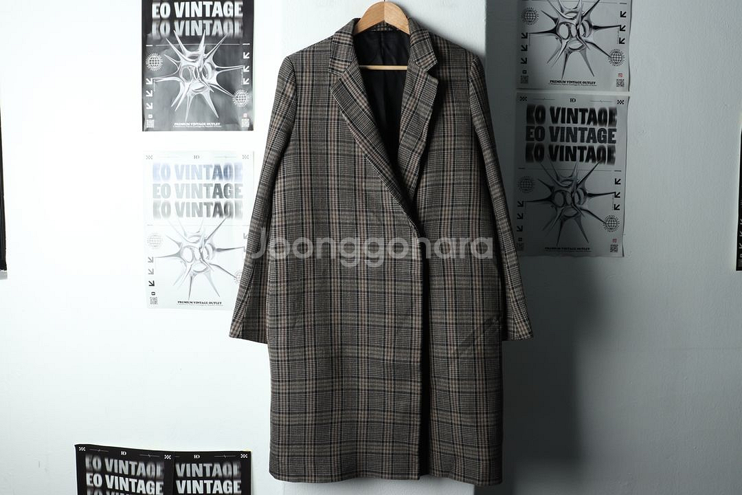 W(L) 코스 코트자켓 싱글 체크 브라운 울--1