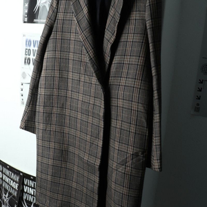 W(L) 코스 코트자켓 싱글 체크 브라운 울