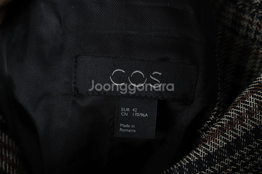 W(L) 코스 코트자켓 싱글 체크 브라운 울--4