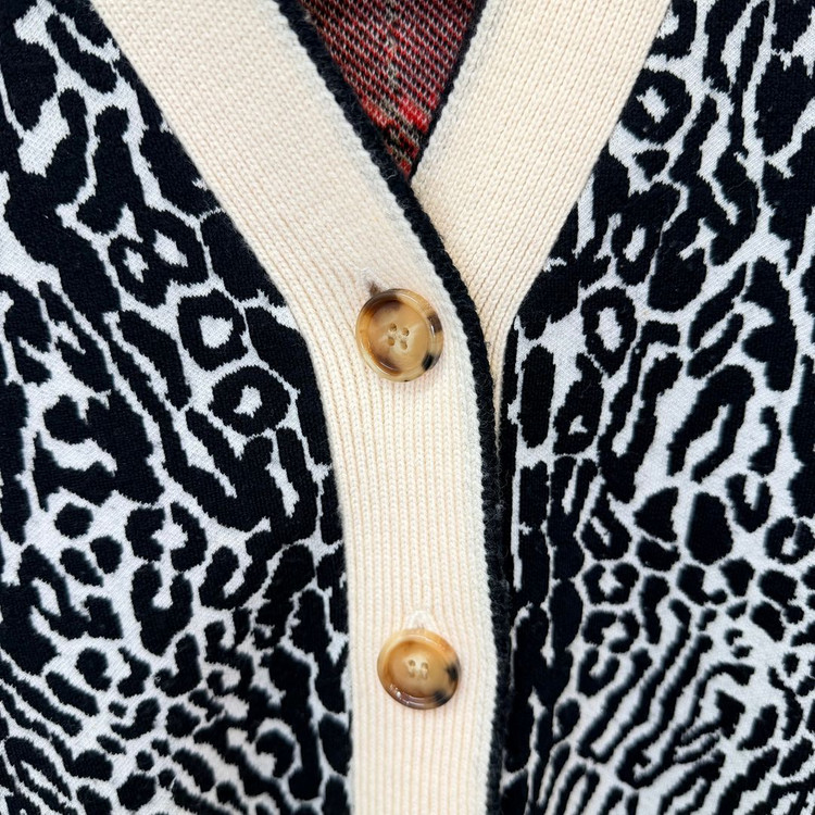 버버리 키즈 빈티지 체크 & 레오파드 자카드 가디건--2