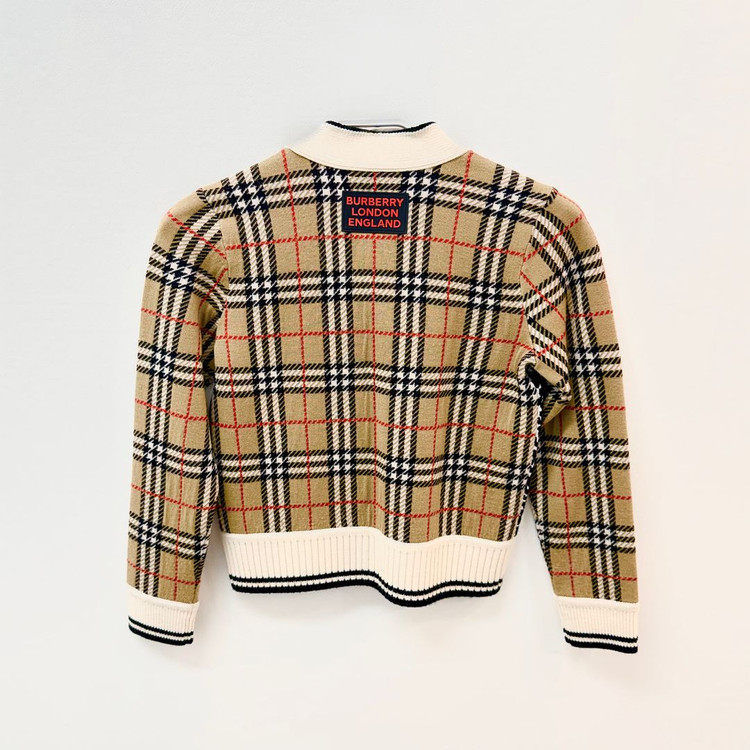 버버리 키즈 빈티지 체크 & 레오파드 자카드 가디건--3