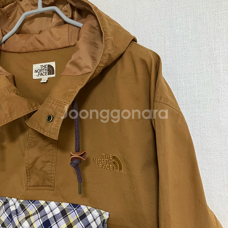 노스페이스 체크 배색 후드 아노락--1