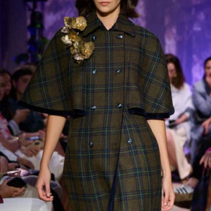 byan 체크 망토 벨벳 코트