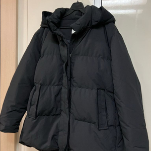 구호 KUHO 후드 구스다운 점퍼 하프기장 숏패딩 거위털 자켓 블랙 검정