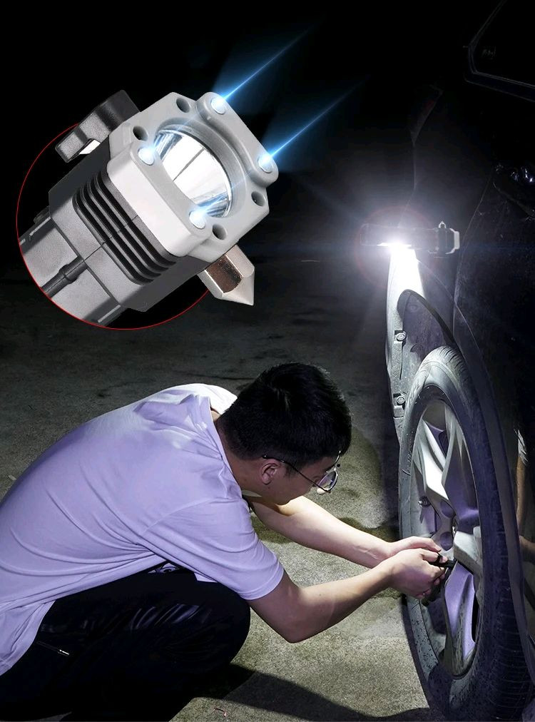 새상품/ 충전식 차량용 생존 XPE후레쉬 손전등 랜턴 렌턴 자석 망치 비상탈출 칼 보조베터리 점멸등--8