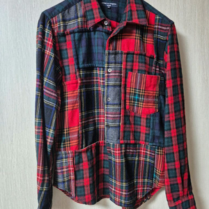 (정품) 꼼데가르송 옴므 울 체크셔츠 패치워크 남방 M