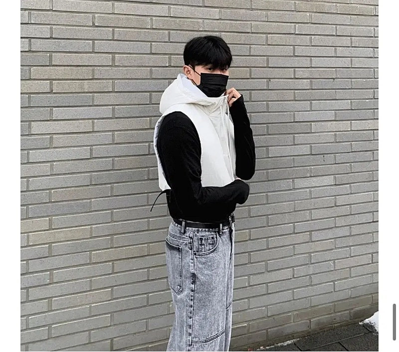 새상품)레이어드 패딩 조끼 베스트 크롭 후드 유니섹스 이미지