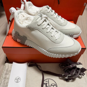 [42] 에르메스 바운싱 스니커즈 메쉬 스웨이드 고트스킨 블랑