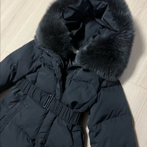21년 라인어디션 LINE 폭스퍼 벨트 구스다운 롱패딩 후드 거위털 점퍼 코트 블랙 검정