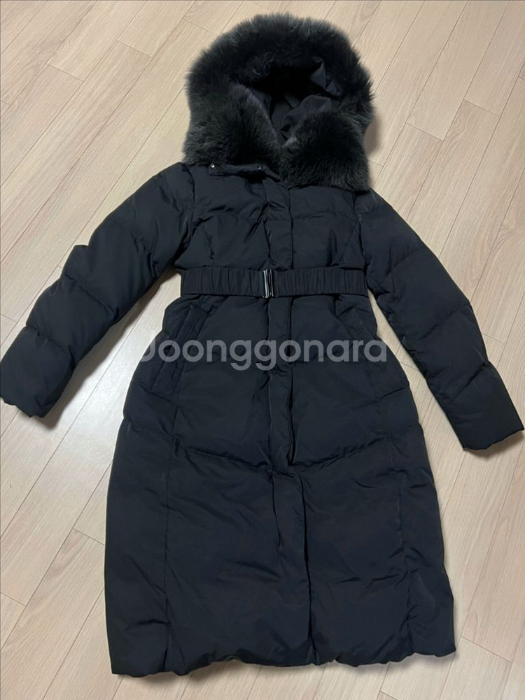 21년 라인어디션 LINE 폭스퍼 벨트 구스다운 롱패딩 후드 거위털 점퍼 코트 블랙 검정--3