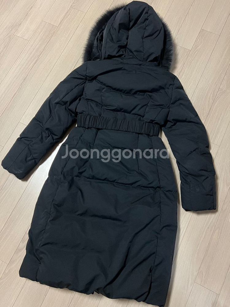 21년 라인어디션 LINE 폭스퍼 벨트 구스다운 롱패딩 후드 거위털 점퍼 코트 블랙 검정--4