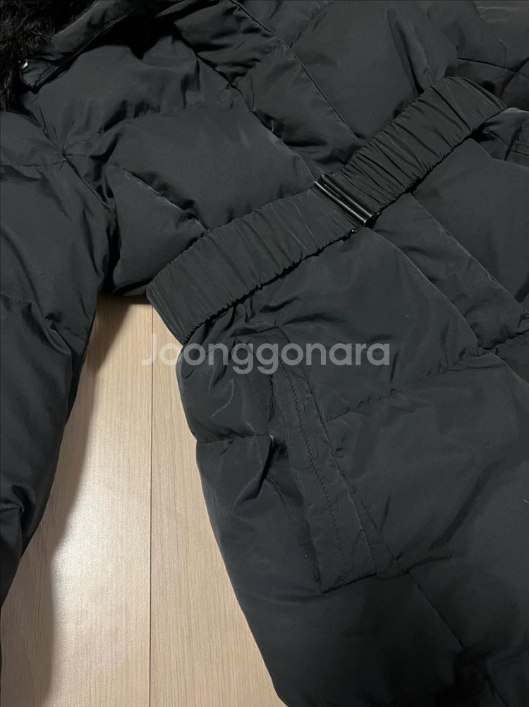 21년 라인어디션 LINE 폭스퍼 벨트 구스다운 롱패딩 후드 거위털 점퍼 코트 블랙 검정--5