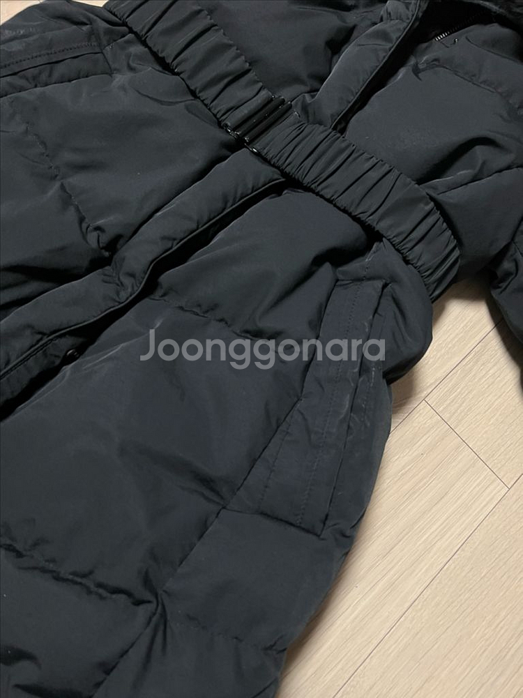 21년 라인어디션 LINE 폭스퍼 벨트 구스다운 롱패딩 후드 거위털 점퍼 코트 블랙 검정--6