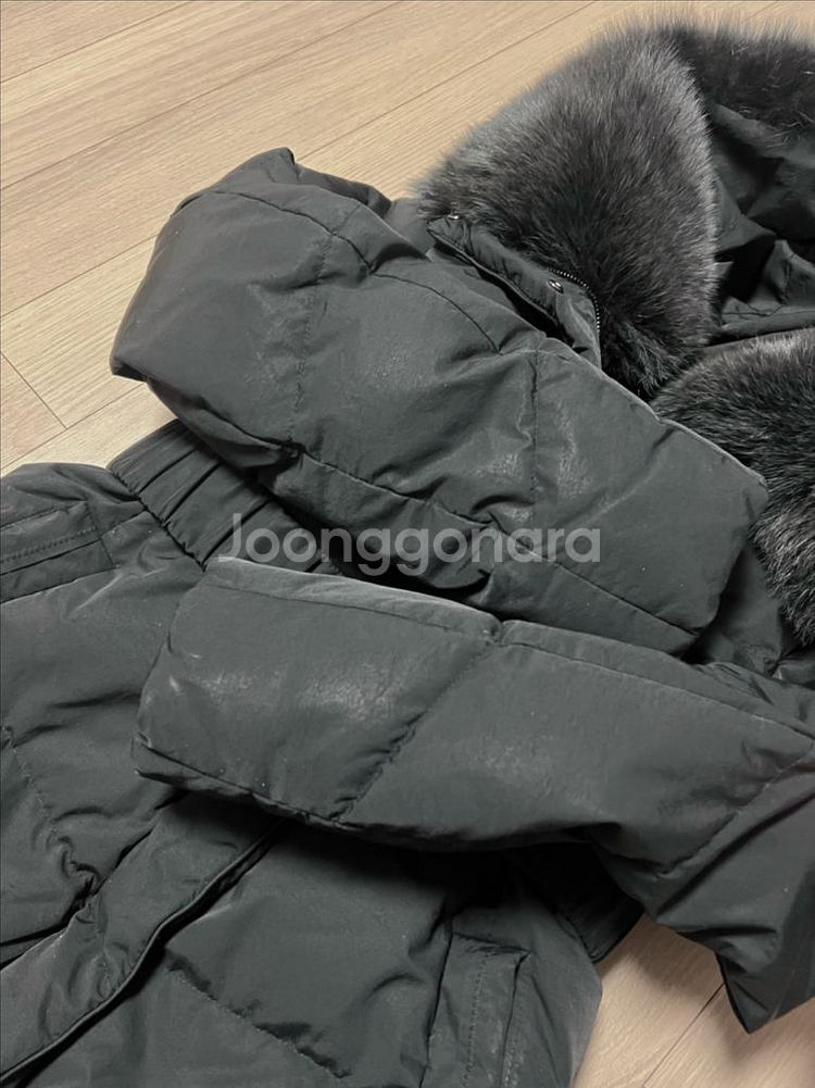 21년 라인어디션 LINE 폭스퍼 벨트 구스다운 롱패딩 후드 거위털 점퍼 코트 블랙 검정--7