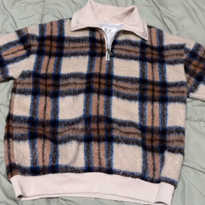 플리츠플리즈 체크 플리스 집업