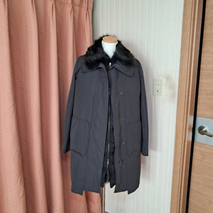 데코 블랙검정폭스퍼 패딩 그레이 벨티드 트렌치코트 L