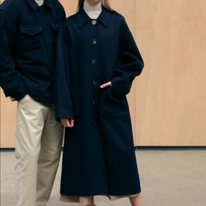 더틴트 THE TINT deply coat 울90% 네이비 싱글버튼 맥시 롱코트 루즈핏