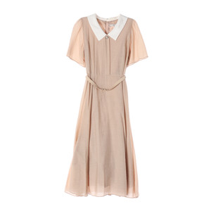 [S]ZOOC주크 베이지 카라 벨트 반팔 롱 원피스 하객룩 드레스