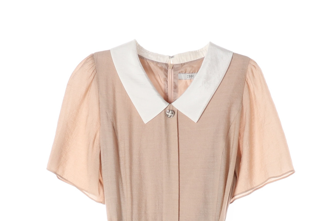 [S]ZOOC주크 베이지 카라 벨트 반팔 롱 원피스 하객룩 드레스--1