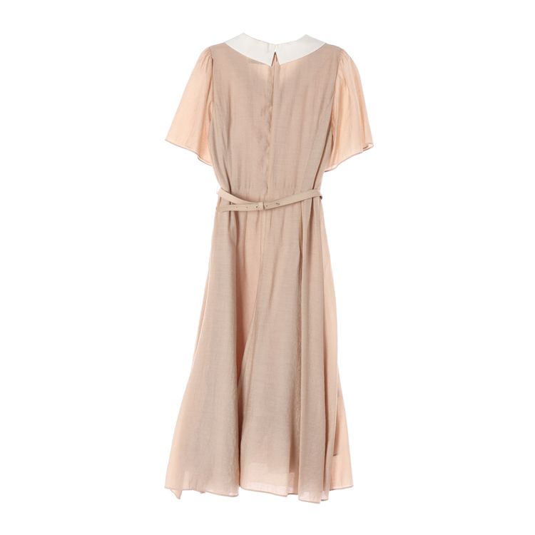 [S]ZOOC주크 베이지 카라 벨트 반팔 롱 원피스 하객룩 드레스--4