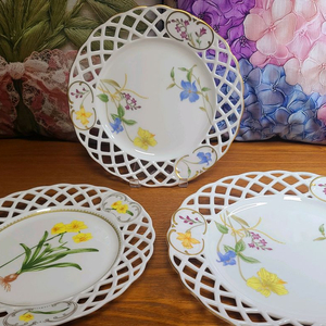 행남자기 빈티지 투각접시 야생화접시 노팅힐 투각접시