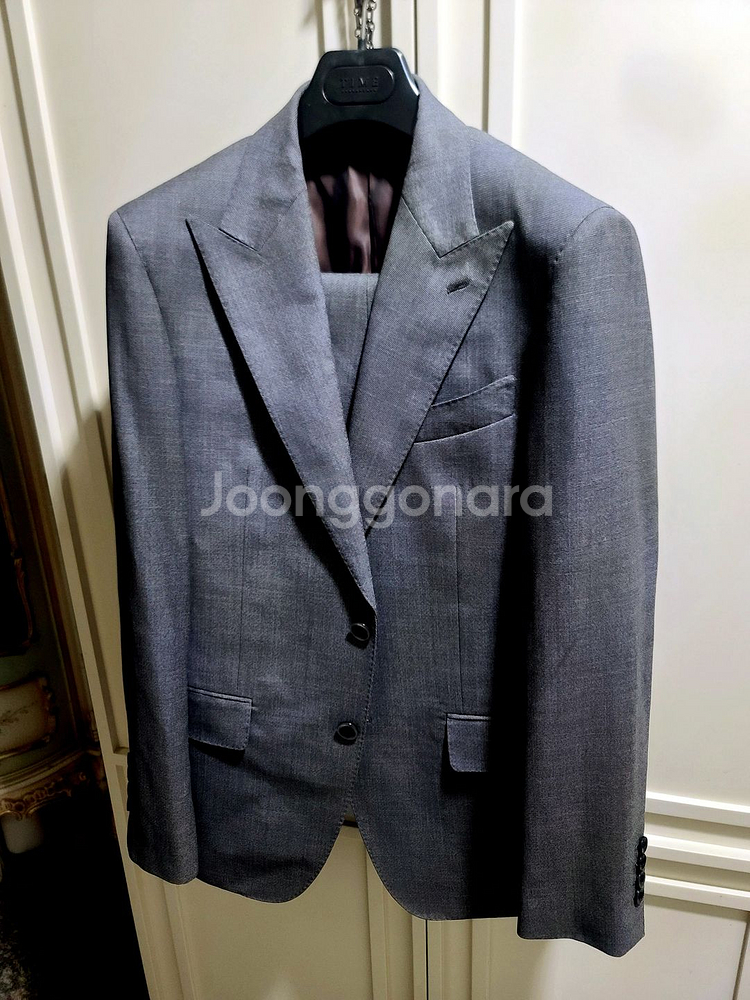 반하트 디 알바자 / 이태리 사르토리얼 미드 그레이 와이드 피크드라펠 수트 / 100, 32--3