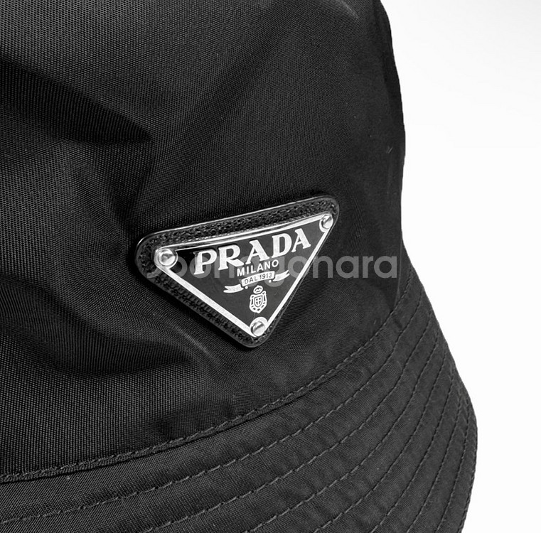 [XL] 프라다 남성 리나일론 삼각로고 버킷햇 벙거지 모자 블랙--4