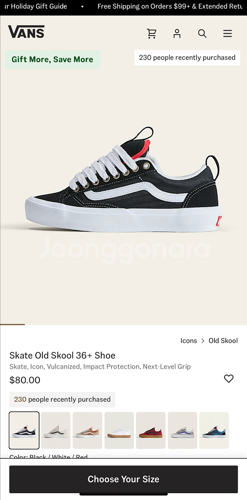 스케이트 올드스쿨 36+ 블랙 270 (새 제품)--3