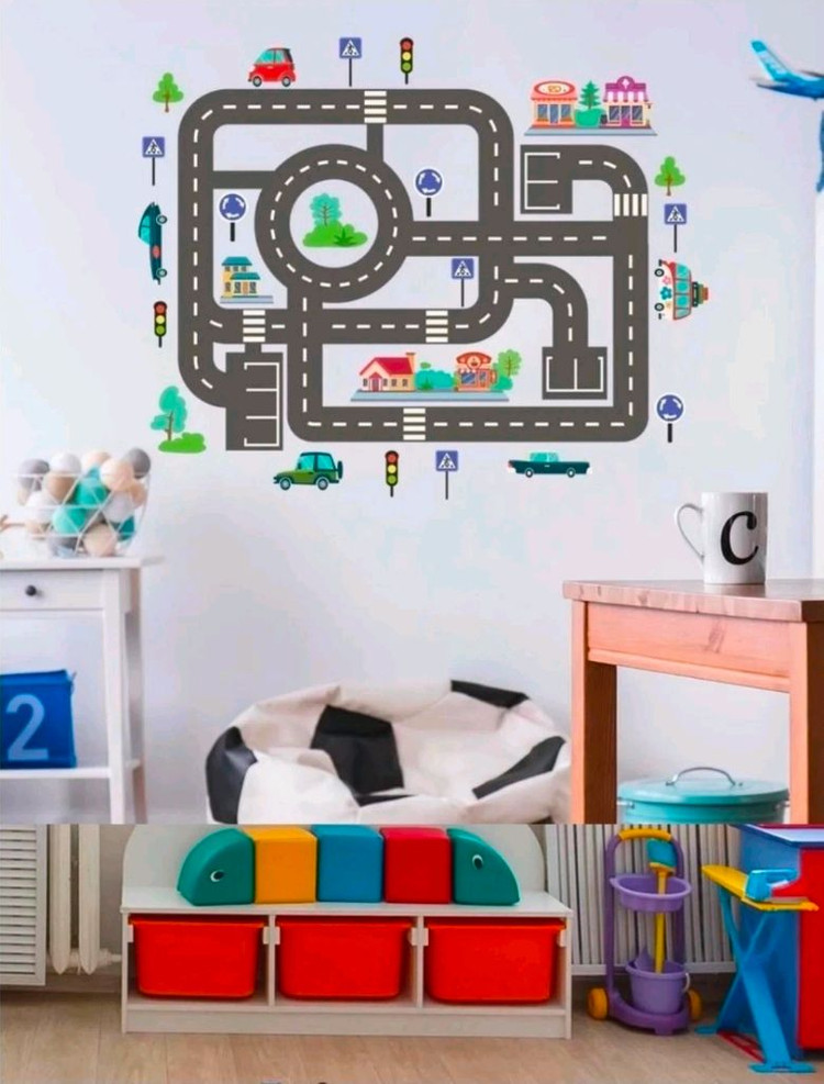 새상품) 자동차 레일 운송 라이트 벽 데칼 게임 바닥 장식 접착 스티커--3