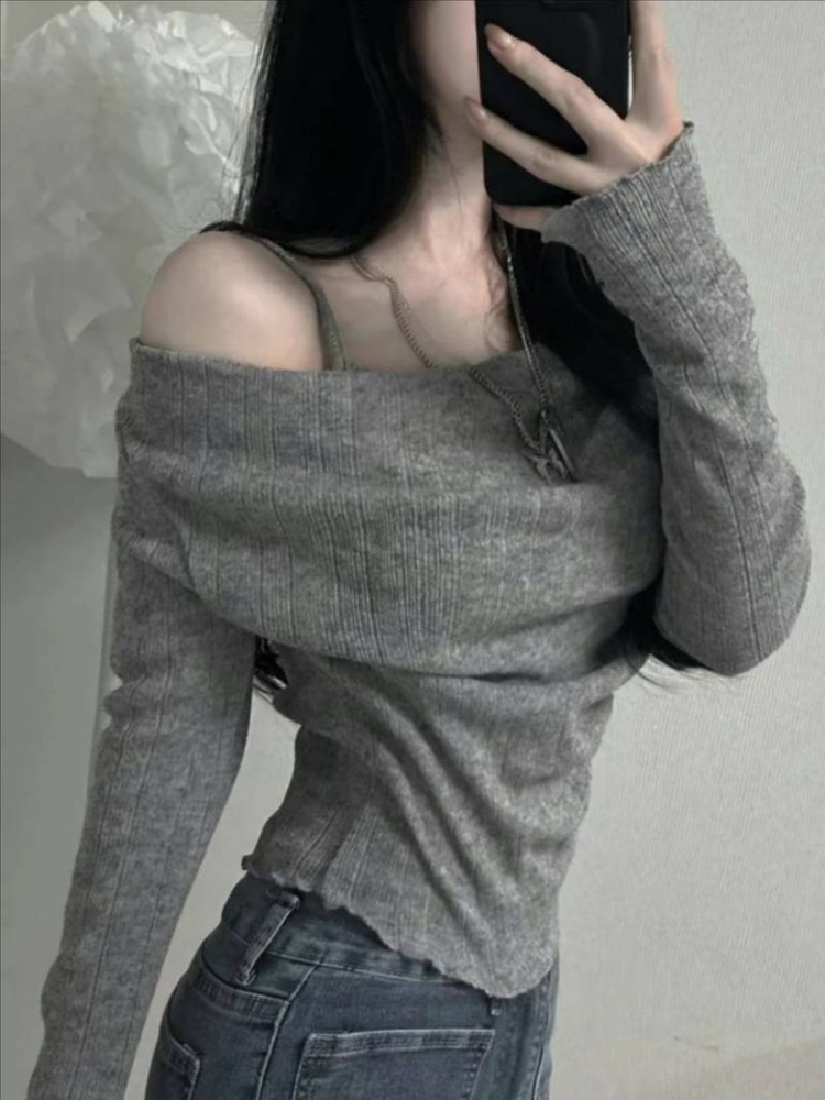 레이어드느낌 오프숄더 니트탑 새제품--4