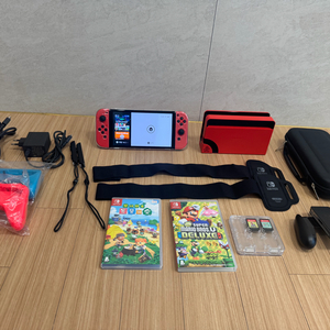 닌텐도 스위치 OLED 마리오에디션 + 게임2개(동물의숲, 뉴슈퍼마리오브로스유 디럭스)