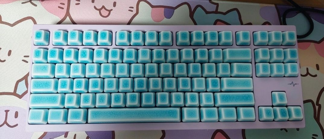 세라키 도자기 질감 키보드 키캡 청자 블루 크레이즈드 무각 풀세트 이미지