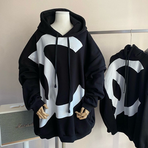 CC 프린트 루즈핏 기모 후드티 새제품