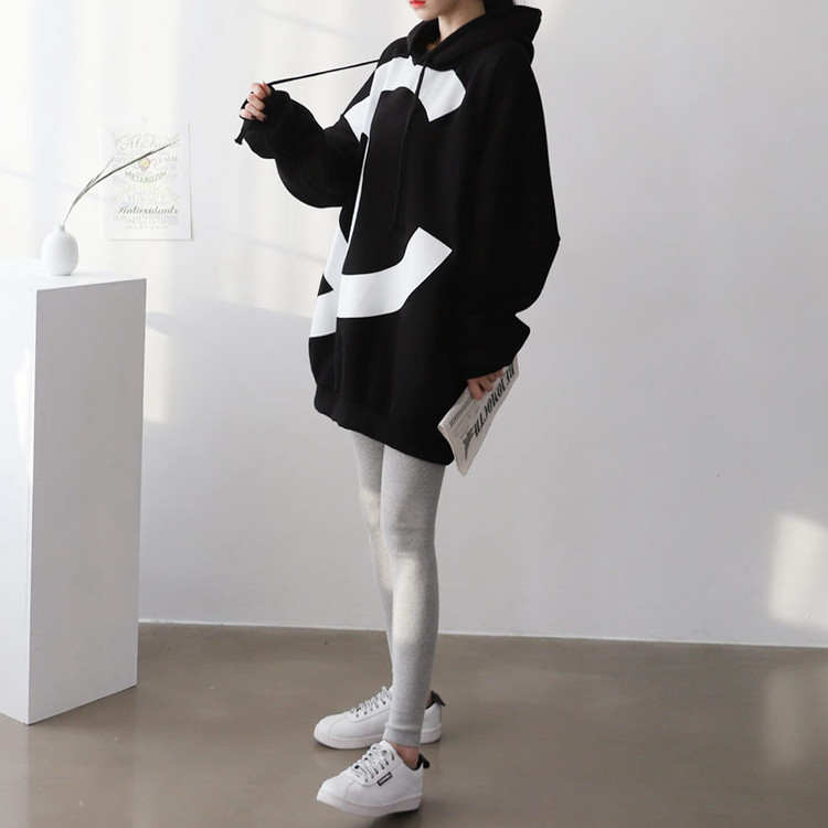 CC 프린트 루즈핏 기모 후드티 새제품--1