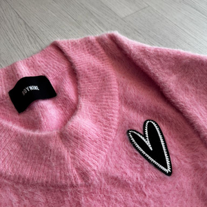 핑크 앙고라 브이넥 니트