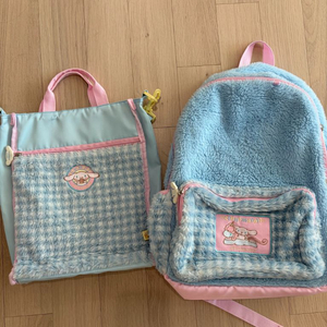 시나모롤 스티치즈 겨울 백팩 + 실낼화가방 세트 큰사이즈 블루 핑크 책가방