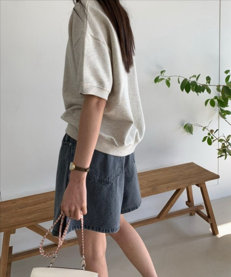 그레이 5부 핀턱 A라인 반바지 S--4