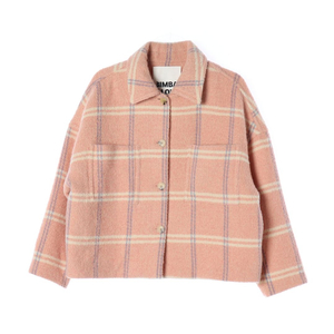 [XS]빔바이롤라 핑크 체크 울50% 오버핏 카라 셔킷 재킷 자켓