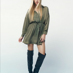 새상품)ZARA 새틴 셔츠 원피스 올리브 그린