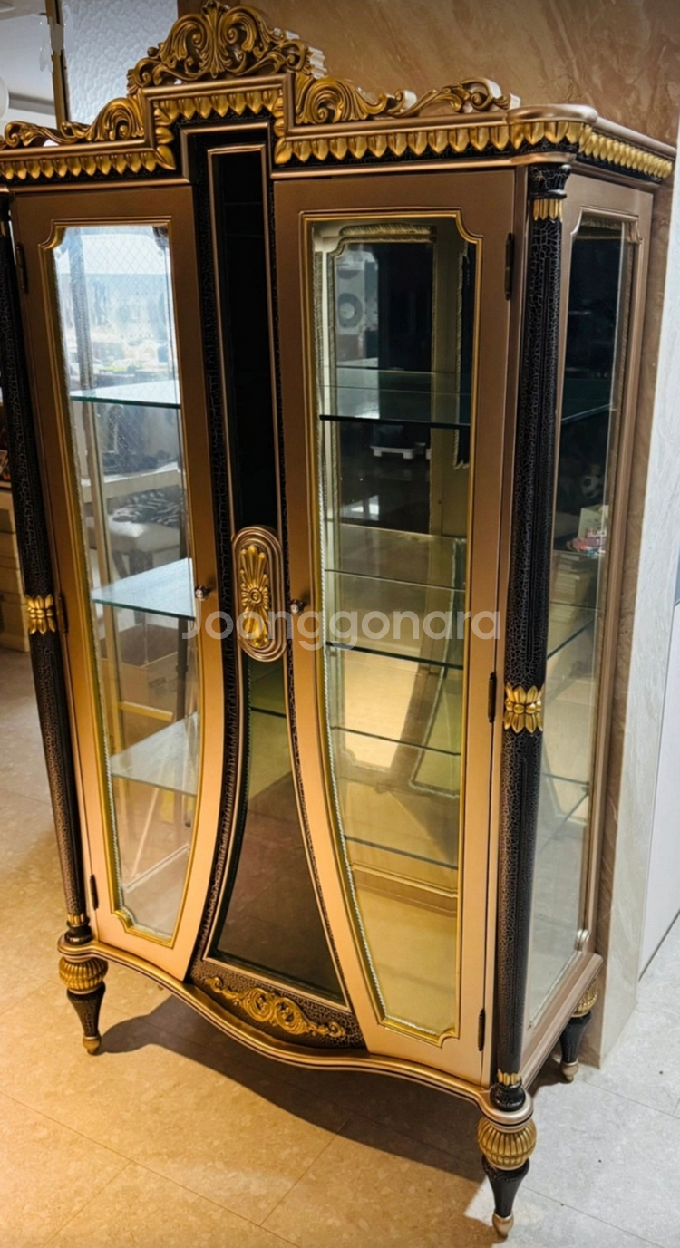 이즈가구 고급 프리미엄 엔틱 골드샴페인 마호가니원목 장식장--1