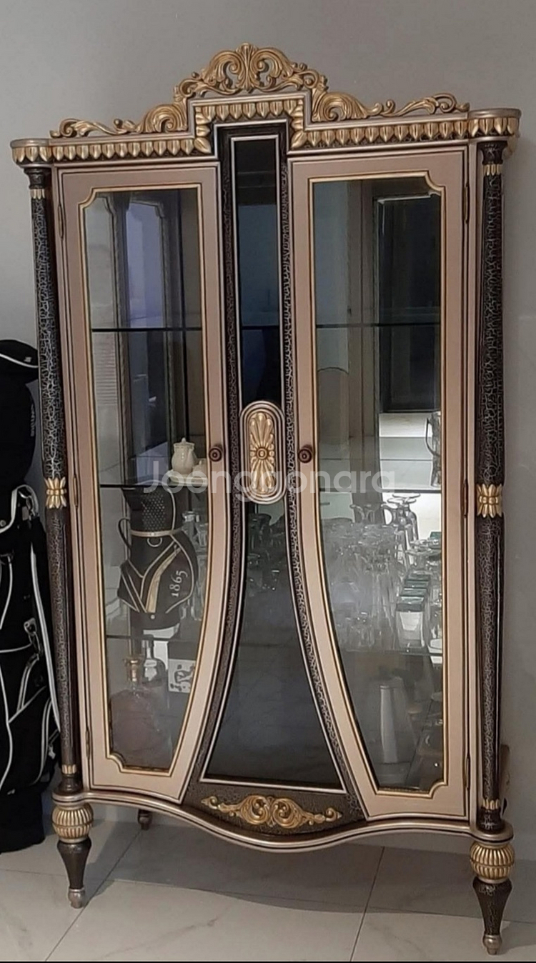 이즈가구 고급 프리미엄 엔틱 골드샴페인 마호가니원목 장식장--3