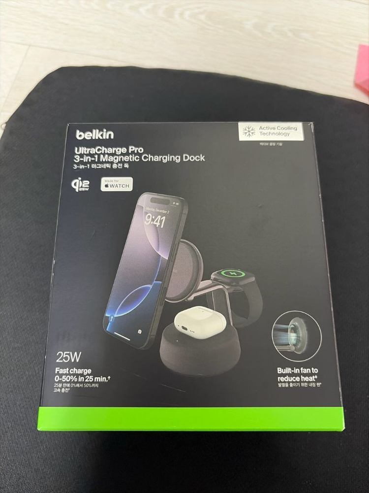 벨킨 울트라차지 25w qi2프로 3in1 맥세이프 초고속 무선충전기 이미지